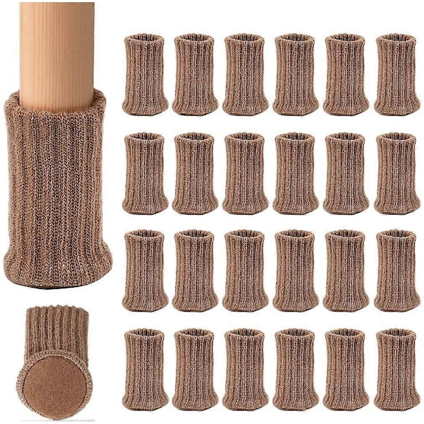 24-pakning Stolsokk Høy Elastisk Gulvbeskytter Sklisikre Stolsokker Passer 1\" til 2\" Diameter, Strikkede Møbelputer (Lys Brun)