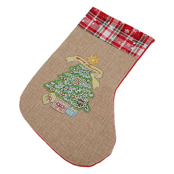 Julstrumpor i linne och flanellmaterial, ljusa färger, utsökt design, dekorationer och prydnader för högtiden