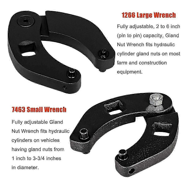 Justerbar Gland Nut Wrench 1266 +7463 Spanner Verktøysett kompatibelt med Hydrauliske Sylindere på Kompaktlastere