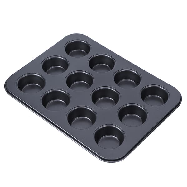 12 kop muffinsbageform non-stick rund kageform hjemmekøkken kok DIY madlavningsværktøjer (sort)