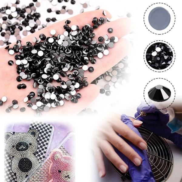 1440 stk Nail Art Rhinestone DIY Flatback Glas Skinnende Negle Dekoration Rhinestone Beads Sort