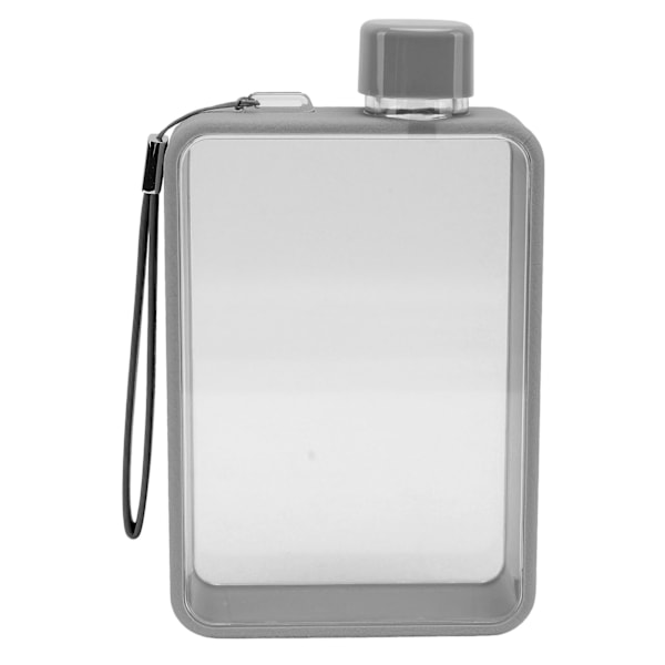 Flat Vannflaske Plast Lekkasjesikker Transparent Firkant Bærbar A5 Papir Vannflaske 380ml Grå