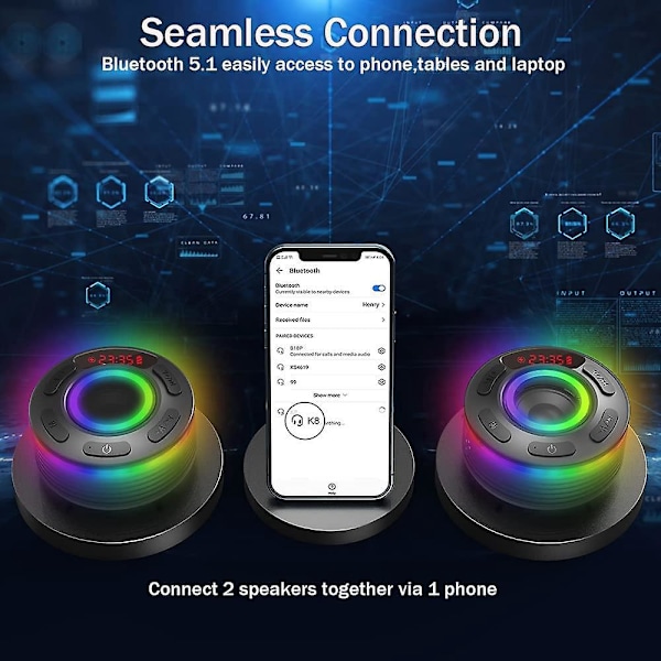 Bærbar Bluetooth Dusjboks, Mini Bluetooth 5.1 Bærbar Vanntett IPX7 Høyttaler, 360° Stereo HD Bluetooth Radio, Innebygd Mikrofon, 6 Timers Spilletid