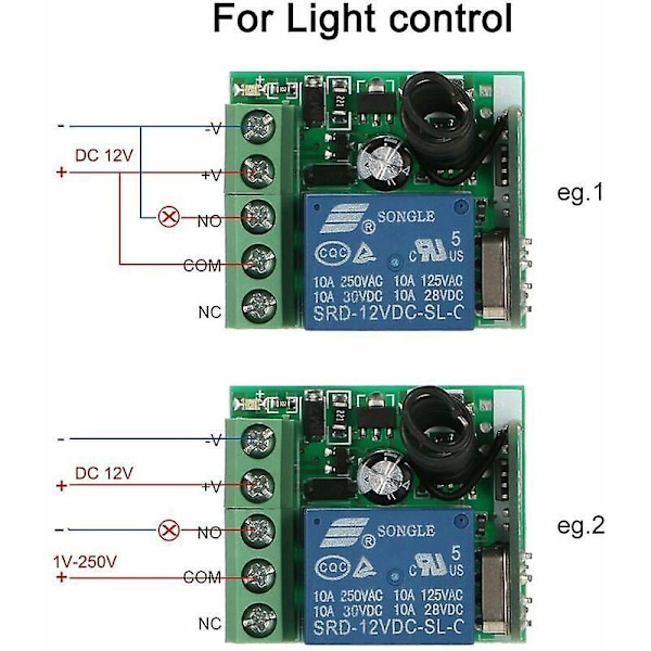 Älykäs koti 433MHz 12V DC 1Ch langaton kaukosäätimen kytkinreleen lähetin-vastaanotin universaali kaukosäätimen kytkinmoduuli ja RF-lähettimen kaukosäätimet 1527, tummanharmaa