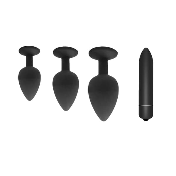 Analtapssæt Silikone 3 Størrelser med 10 Frekvens Vibrator Sort Mini Bærbart Analt Træningssæt