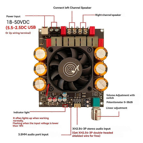ZK-6002 Lydforstærkerkort 2.0 Stereo 600W+600W TPA3255 Sort31