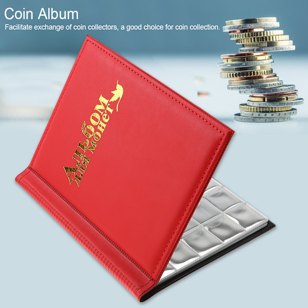 250 lommer 10 sider World Coin Opbevaring Mappe Album Pengeopsamlingsholder Bog Rød