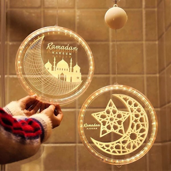 Pendellampa med sugpropp 3D LED Ramadan Dekorativ Fönsterlampa Batteridriven Akryl