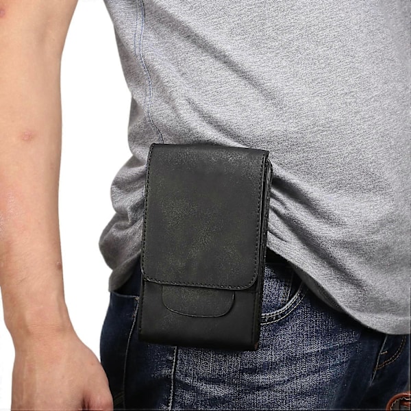 Mobiltelefon Midjeväska Herr, Läder Mobiltelefon Bältesklämma Fodral, Vertikal PU Läder Telefon Midjeholster Universell Smartphone Bältesögla Fodral Kort H
