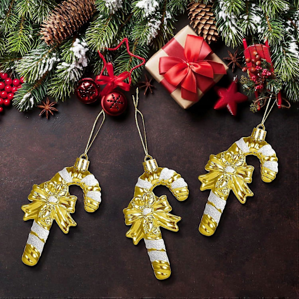 12 st Glittrande Julgranskarameller 11cm för Julgransdekorationer Ornament Godis Käpp Hängande Guld och Vita Ränder