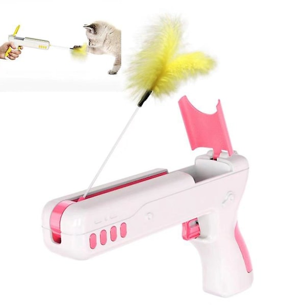 Interaktiv studsboll leksak för katt med fjäderstav, rosa