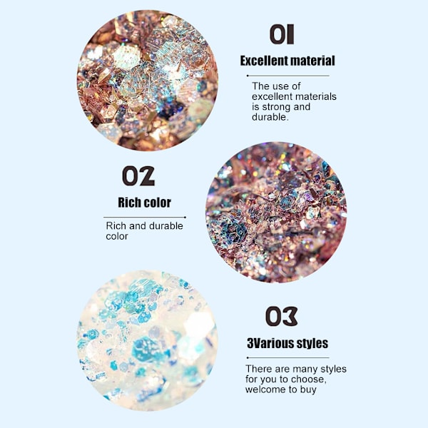 8 lådor/set nagelglitter, paljetter, flingor, glittrande 3D-nagelkonstflingor, nagelglitterdekoration