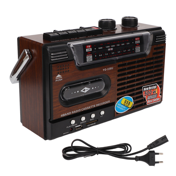Kassetteafspiller AM FM-radio Stærkt signal Støjfri understøttelse Lagerkort og USB bærbar kassetteafspiller optager EU-stik 220V