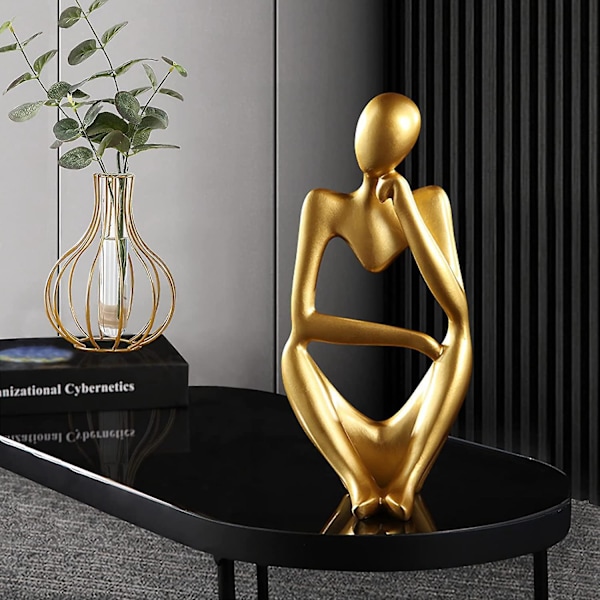 Moderna Tänkare Resin Statyer, Resin Tänkare Abstrakt Skulptur, Guld Skulptur Ornament Tänkare, Heminredning, Dekoration Staty för Hemmakontor
