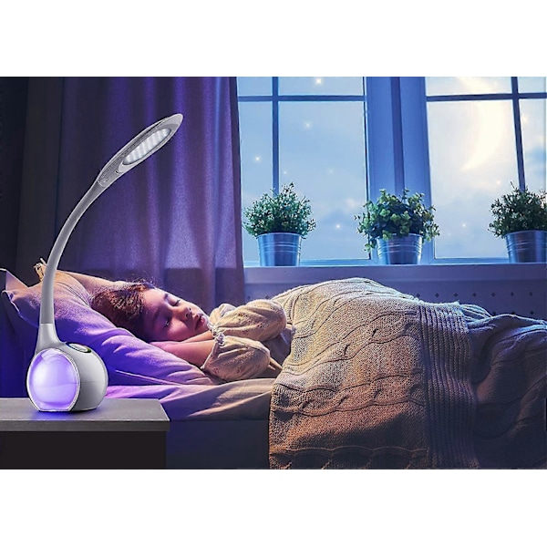 Børne Skrivebordslampe med 256 RGB Ambient Natlys, LED Dæmpbar Sengelampe, Touch for Farvelys og 3 Lysstyrkeniveauer, Komfortabel for Øjnene, 5