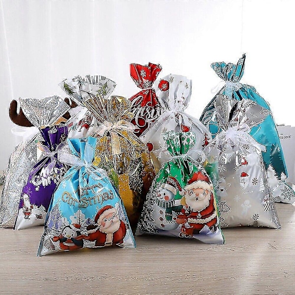 10x Juleposer Gjenbrukbare Store Julegaveposer Snøring Gaveinnpakning Grønn 24*32cm