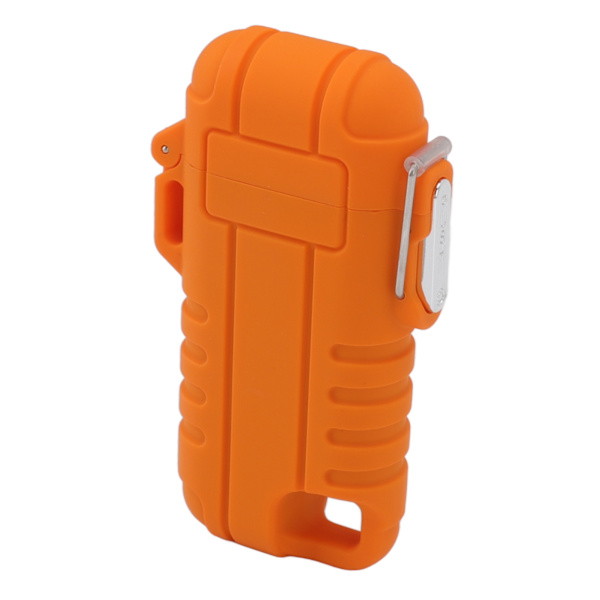 USB-oppladbar lighter, vindtett dobbel lysbue lighter, vanntett flammefri elektrisk lighter med hengehull for camping, oransje