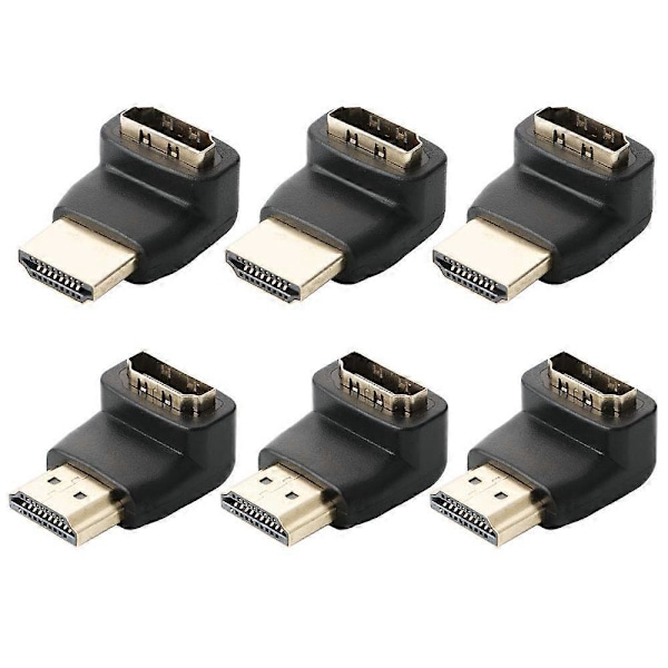 6 kpl Suorakulmainen HDMI-liitin, 90 asteen ja 270 asteen HDMI-uros-naarasadapteri, Suorakulmainen nopea HDMI-adapteri, 90 astetta ja 270 astetta