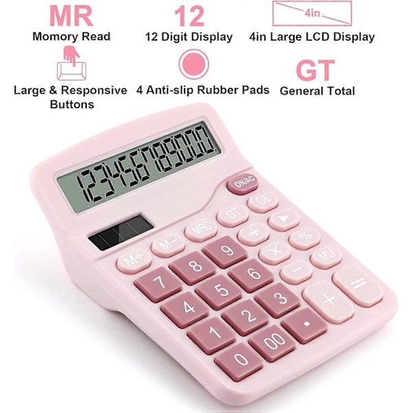 Kontorsräknare 12 Siffror (Rosa)