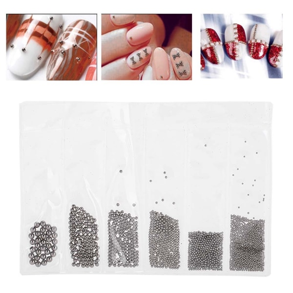 4 farger Nail Art-dekorasjoner 0,5 mm-3,0 mm stålkule manikyrtilbehør svart