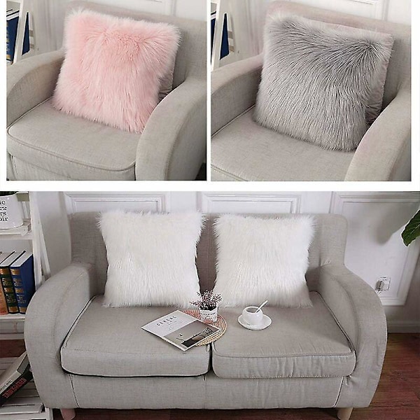 Pudebetræk, Faux Fur Deluxe Dekorativ Sofa Soveværelse Seng Super Blød Plys Mongolia Pudebetræk 45X45cm (Hvid)