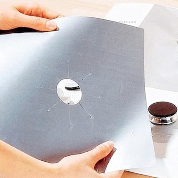 Gasskomfyrbeskytter Pakke med 4 Universelle Beskyttelsesdeksler Non-Stick Gasskomfyr Brennerdeksel Gjenbrukbare Komfyrbeskyttelsesark Varmebestandig for Skoler, Restauranter