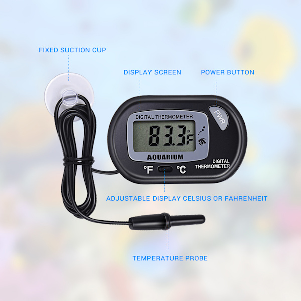 LCD Digital Akvarie Termometer med sugekop Fisketank Vand Terrarium Temperatur til fisk og krybdyr