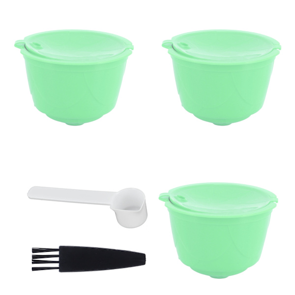 Kaffekapselset i rostfritt stål för DOLCE GUSTO-kaffemaskin (grön, 3 kapslar, 1 sked, 1 borste)