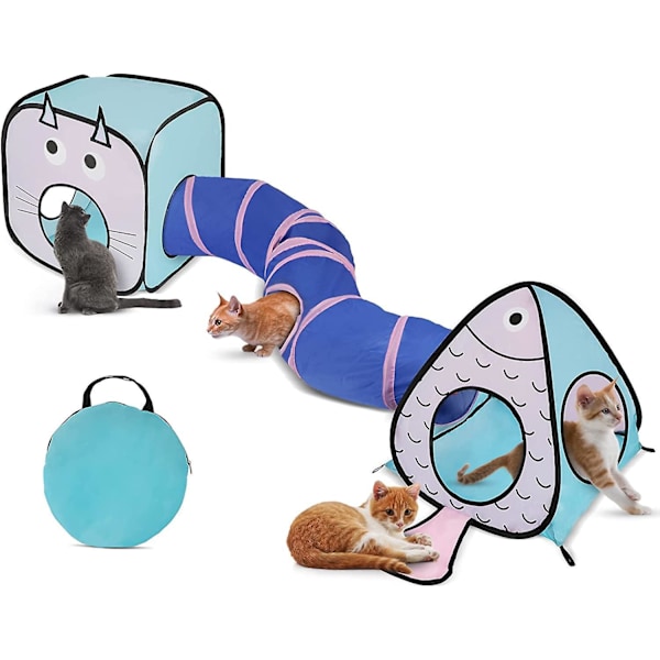 Katt Tunnel och Kub-paket - Interaktiv Vikbar Kattunnel och Vikbar Kub Lekplats för Katter, Kaniner, Hundar, Illrar för Dold Jaktlek