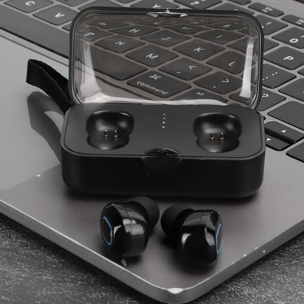 TI8S Trådløse Bluetooth-øretelefoner Bærbare Mini Sportshodesett med Ladeboks Svart