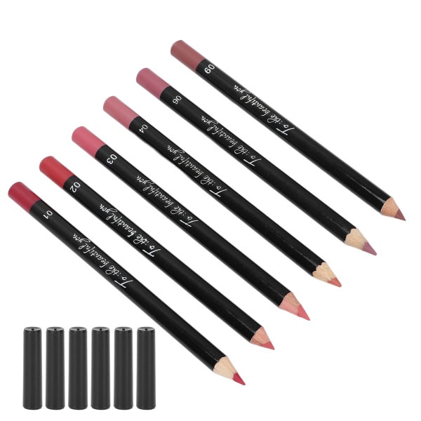 6 stk Lip Liner Profesjonell Vannbestandig Matt Langvarig Leppestift Pigmentert Kosmetikk #02