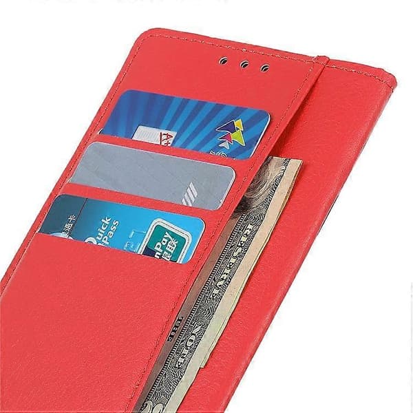 Compatible with Sony Xperia 10 VI Magnetic Case Wallet Leather Phone Case with Litchi Texture Red