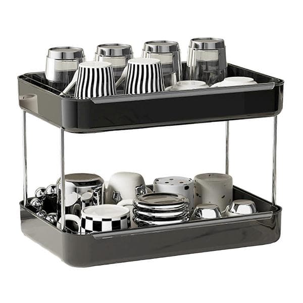 Table Storage Rack Large Capacity Mug Holder with Drain Tray for Kitchen 2PCS Black 2PCS Black With drain tray