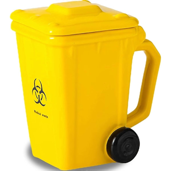 Keramisk mugg formad som en soptunna, rolig soptunne-mugg, kreativ julklapp för män och kvinnor, 400 ml (Gul)