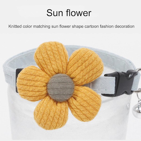 Justerbart 3D-katthalsband med blommor och bjällror, söta husdjurstillbehör i rosa/grå/gul Zekai gul
