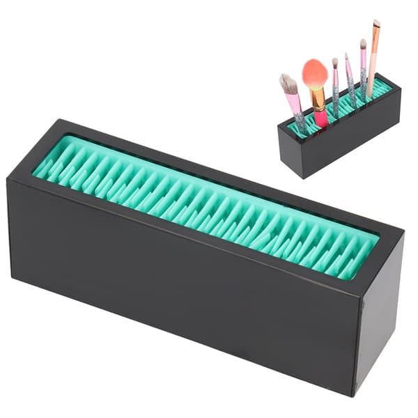 Makeupbørsteholder Display Silikone Kosmetisk Læbestiftholder Boks Makeup Opbevaringsboks (Søblå Sort)