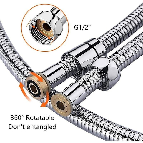 Universell duschslang (1,5 m), anti-twist och anti-vrid duschslang, rostfritt stål/krom