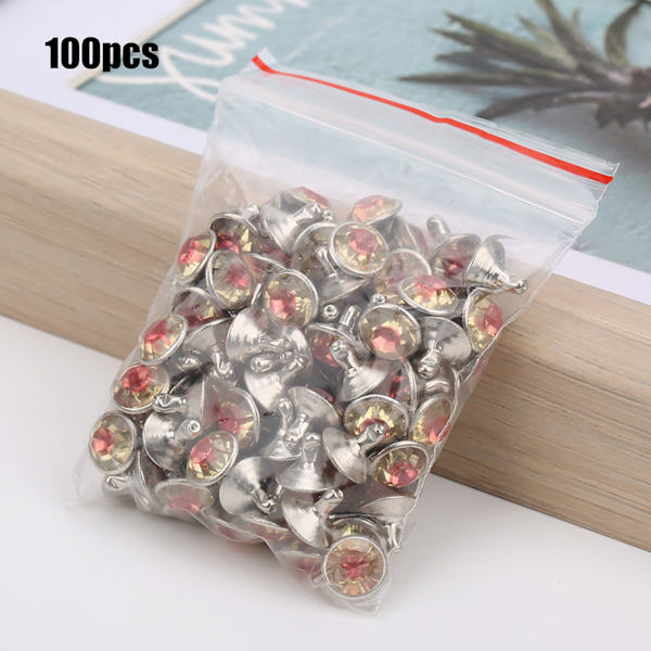 100 st kristallrhinestone rördiamantnitar för bagage / skor / hattar / klädtillbehör 9 mm rosa hjärta vit diamant