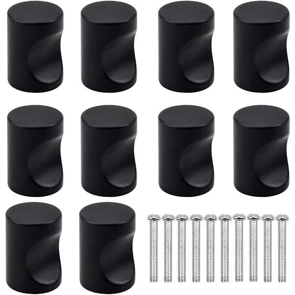 Modern Black Drawer Door Handle - Set of 10, Single Round Hole Knobs for Furniture, Perfect for Cupboards, Cabinets, and Kitchen