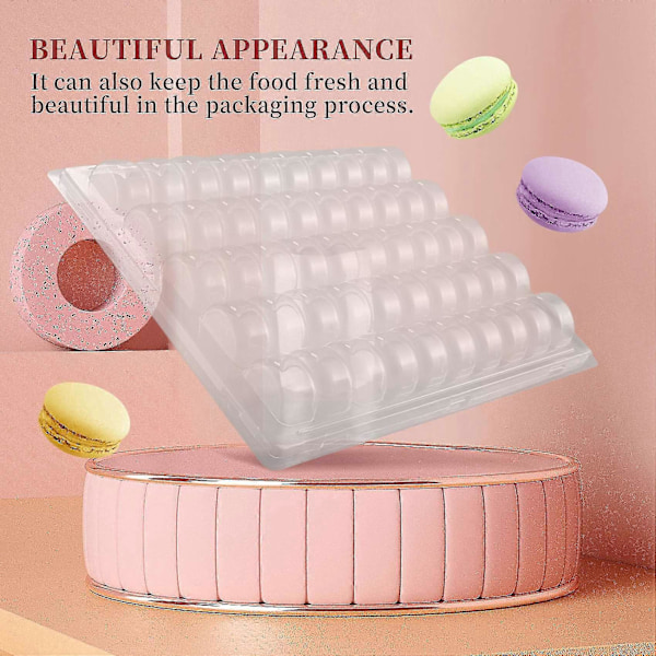 Genomskinliga PET Förslutningsbara Förvaringsbrickor för Franska Macarons - Rymmer 50 Macarons Per Set - Paket med 4 Set