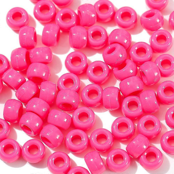 100 stk. Flerfargede akrylperler med stort hull 9mm for håndverk, barnesmykker, armbånd, halskjeder, roserød