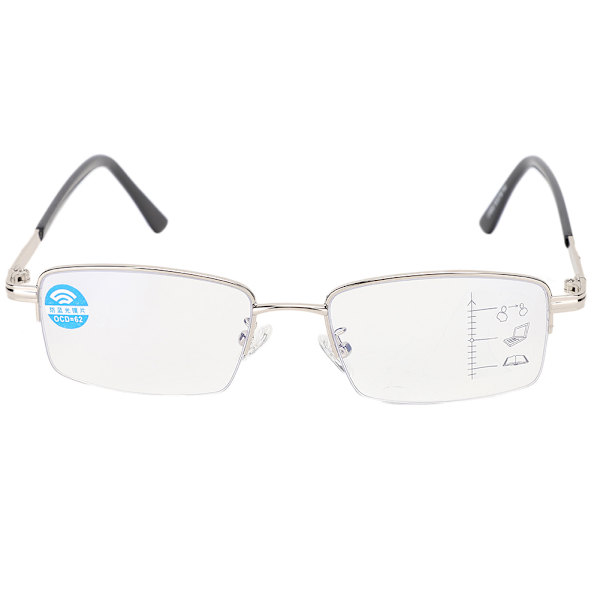 Metalliset Multifocal-väsymystä lievittävät lukulasit Blue Rays Presbyopic -lasit 150 hopea