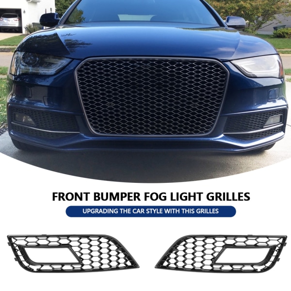 2 stk For RS4 Style Glossy Black Front Bumper Fog Light Grilles for Audi A4 B8.5 2013-2016