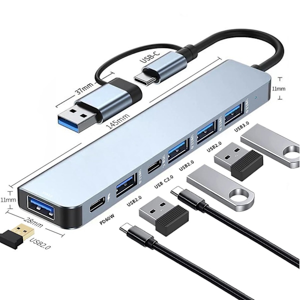 7-i-1 USB-C Hub Multiport-adapter med 100W PD-lading for MacBook Air Pro iPad Chromebook Lenovo Huawei Surface