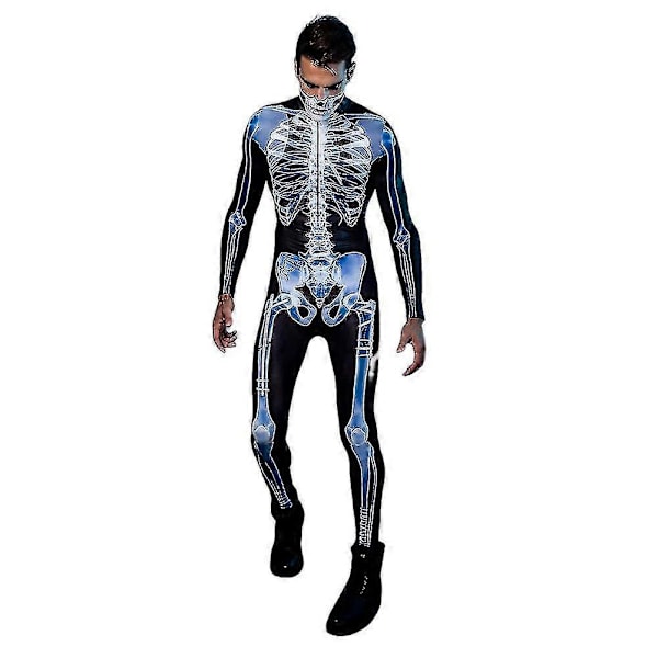 Halloween Party Cosplay Kostumer - 2022 Sexet 3D Skelet Bodysuit Djævle Jumpsuit Mand XL
