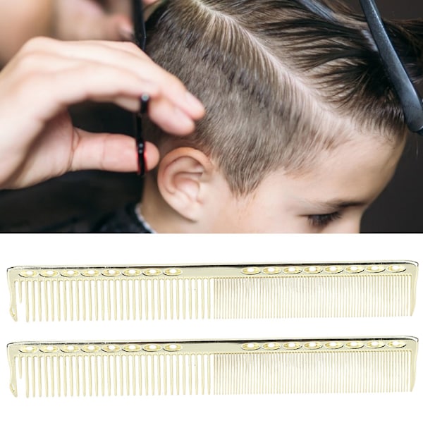 2 stk Profesjonell rustfritt stål hårklipp Kam Salon Frisør Kam Styling ToolGold