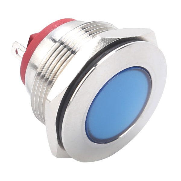 LED-indikator 22 mm förnicklad mässing metall universell vattentät stift blå signallamp 6 V blå