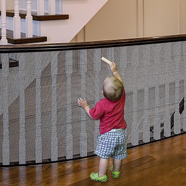 Trappe Sikkerhedsnet - Ingen Boring Nødvendig, 3 Meter L x 0,75 Meter H, Balkon Gelænder Net, Babyport til Sikker Babysikring