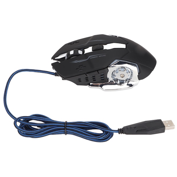 Spelmus med känslig utlösning, makroprogrammering, justering med en knapp och 4-färgad andningsbelysning, USB-kabelmus