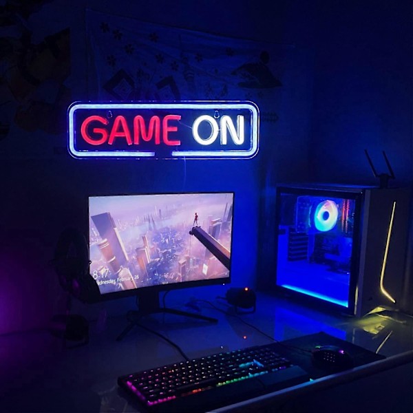 Game On Neonskylt för väggdekor Spel Led Neonljus USB Akryl Dekorativa lampor för spelrum Sovrum Hemmabar Speltävling Klubb Party Födelsedag